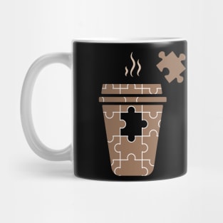 Coffee Puzzle Design with One Piece Missing in Warm Coffee Color Mug